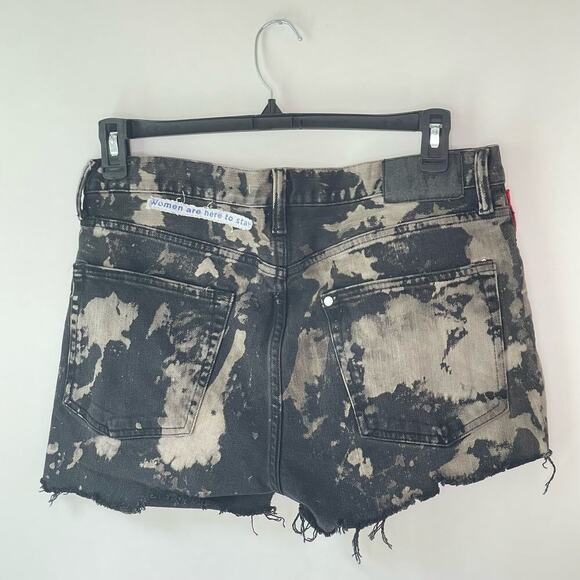 Madam P Acid Dyed Upcyled Patchwork Black Jean Shorts Gothcore sz. 31 #AM - Picture 3 of 10